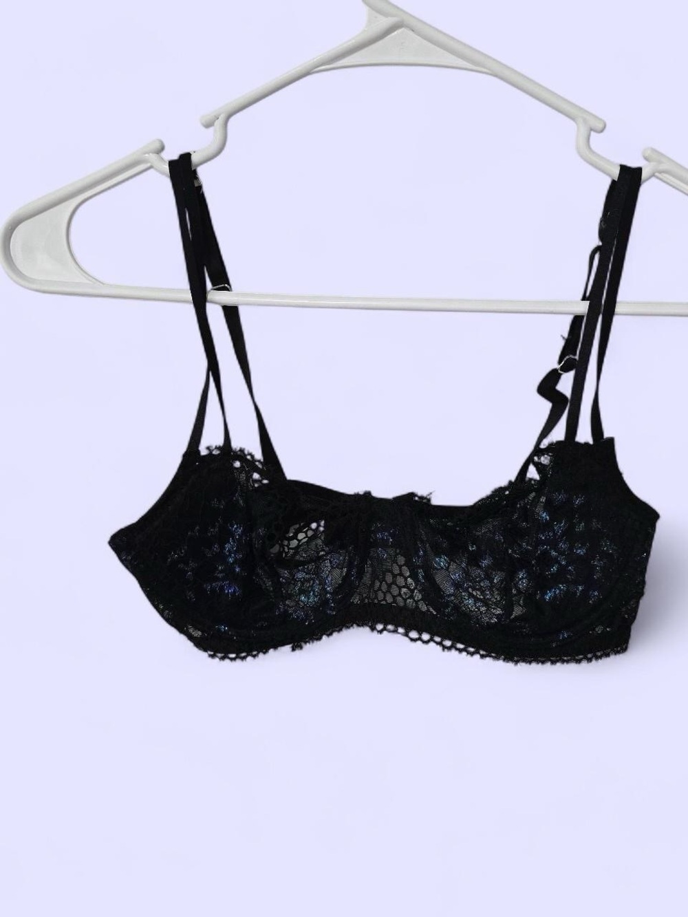 Adore Me Black Lace Balconette Bra with Double Straps